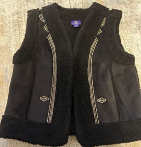 Curations Caravan Womens Small Black Faux Suede and Fleece Vest Vintage - Picture 1 of 6