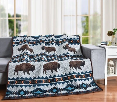 BISON Wilderness Buffalo Cabin Quilted Throw Blanket, 50" x 60", by DeLeon