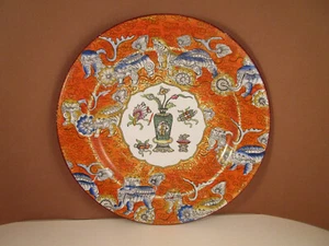 Antique Ashworth England Polychrome Chinoiserie Orange Blue Fu Dog Plate - Picture 1 of 9