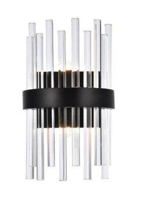 Crystal Wall Sconce Light Fixture Black for Dining Room Bedroom or Bathroom 14" - Image 1 of 4
