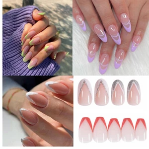 24pcs Fake Nails Reusable Stick On Nails Press on Full Cover False Nail Tips ₪ - Picture 1 of 40