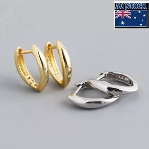 1 Pair Woman REAL S925 Sterling Silver Oval Earring Clip Hoop Huggie - Picture 1 of 7