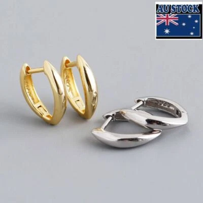 1 Pair Woman REAL S925 Sterling Silver Oval Earring Clip Hoop Huggie - Image 1 of 4