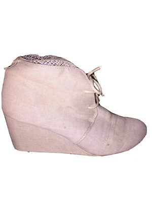 Call It Spring Wedge Ankle Boots/Shoes Lace Up Beige Canvas Women’s SZ 6.5 - Image 1 of 4