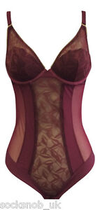 Ladies Rosie Burgundy Red Lace Body Suit Lingerie with Underwired Padded Bra
