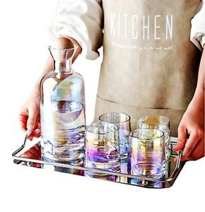 Regenbogen, Rauchgrau & Bernstein Borosilikat Glasdeckel Dekanter Karaffe 5-teiliges Set - Bild 1 von 8
