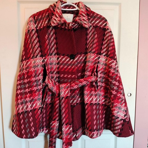 Cappotto stile mantello Kate Spade rosa e rosso a quadri misto lana