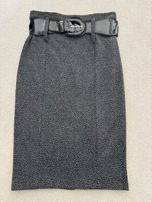 Ladies Grey & Black Leopard Animal Print Stretchy Belted Pencil Skirt - Size 10 - Image 1 of 4