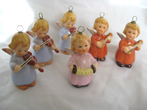 6 Vintage Goebel Christmas Ornaments Angels Playing Instruments