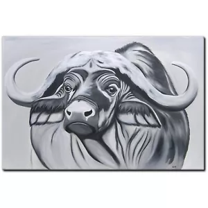 ORIGINAL Acryl Bild Gemälde Büffel Abstrakt Malerei Kunst Modern Tier HANDGEMALT - Bild 1 von 7