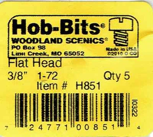 Hob-Bits H851 Viti a testa piatta lunghe in ottone 1-72 3/8" (5) pezzi - Foto 1 di 1