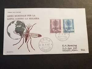 MALARIA 1962 Postal History Cover ROME, ITALY Mosquito Cachet - Picture 1 of 2