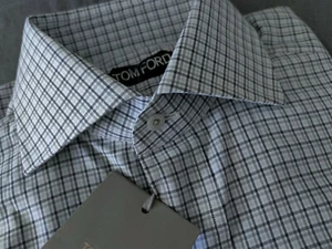 NWT $620 TOM FORD Plaid Cotton Dress Shirt Gray 15/38 Italy - Picture 1 of 4