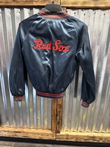 Vintage 1980’s Boston Red Sox MLB Satin Zip Up Bomber Jacket Men’s XL Blue Red - Picture 1 of 10