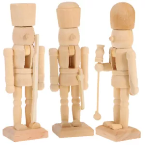3 Pcs Large Paintable Nutcracker Unpainted Blank Ornaments Puppets DIY - Picture 1 of 12