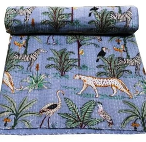 Indian Vintage Kantha Quilt Handmade Throw Reversible Blanket Coverlet King Size - Picture 1 of 7