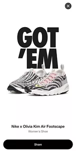 NIB Nike Olivia Kim Air Footscape Zebra Size Womens 11 Men 9.5 - Picture 1 of 7