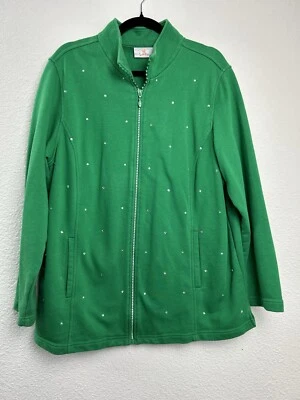 Quaker Factory Plus Sz 1X Zip Up Hoodie Casual Green Jacket Women Bling Cozy - Image 1 of 4