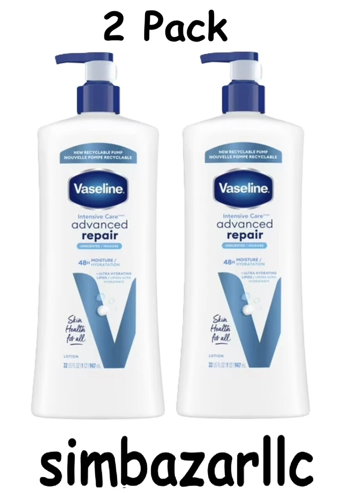 Vaselina Cuidado Intensivo Reparación Avanzada Loción Corporal Sin Perfume, 32 OZ, Paquete de 2 Foto 1 de 1