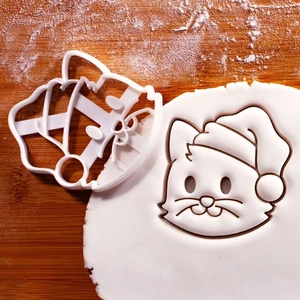 Cat with Santa Hat Cookie Cutter - Christmas kitty treats festive feline kitten - Picture 1 of 6