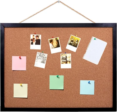 Black Cork Board Bulletin Board, 14.6"X 11" Cork Board, Oak Wood Finish Frame, W - Image 1 of 4