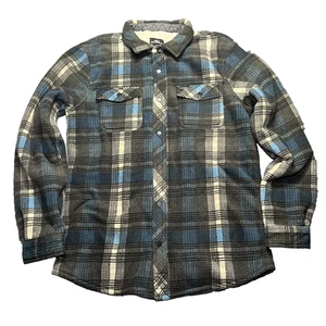 O’Neill Flannel Jacket Mens Small Blue Plaid Standard Fit Sherpa Lined Shacket - Picture 1 of 9
