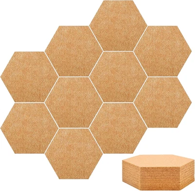 10 Stück Pinnwand Kork, Sechseckige Korkplatte, Selbstklebende Korkwand, Korkwan - Bild 1 von 4