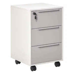 HOMCOM Modern 3-Drawer Locking File Cabinet Mobile Filing Cabinet Grey White - Picture 1 of 11
