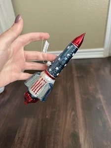 Patriotische 7,5" Rakete Glas Ornament Huras Familie? Rot Weiß & Blau Amerika - Bild 1 von 7