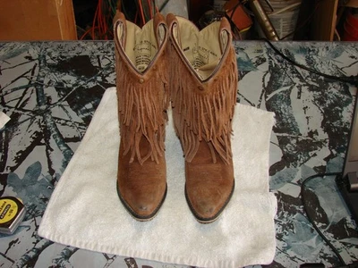 Shyanne Brown Suede Cowboy Boots Kids Size 1 D Fringe Pointed Toe Style 43514 - Image 1 of 4