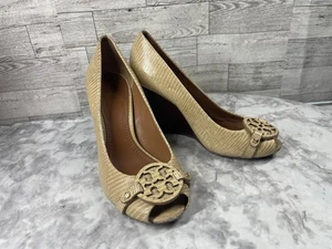 Scarpe Tory Burch zeppa tacco donna 6M mini miller pelle marrone lucertola esotiche - Foto 1 di 19