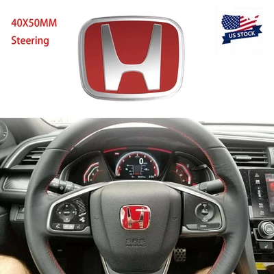 For Honda 2008-2025 Civic Coupe SI 4dr Steering wheel Red Badge JDM Emblem Logo - Image 1 of 4