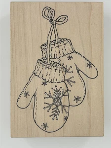 Stampa Rosa MITTENS Snowflakes Alesa Baker J 67-176 Wood Mount Rubber Stamp - Picture 1 of 4