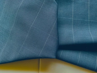 PURE WOOL LUXURY MID BLUE WINDOW PANE CHECK PRE CUT LENTH 48CM X 140CM  SLE404 - Image 1 of 4