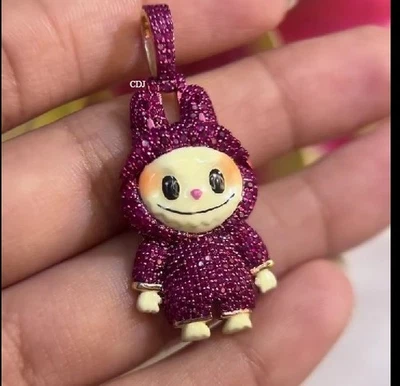 Lab Created fancy Birthday Gift For Son Enamel Labubu Doll Pendant 925 Silver - Image 1 of 4