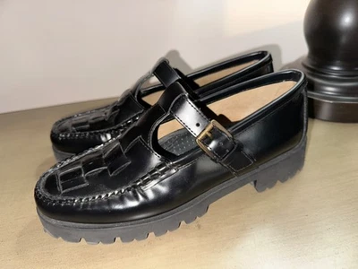 New GH BASS Weejuns Fisherman Mary Janes Super Lug black leather shoes 8 M - Image 1 of 4