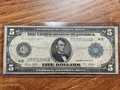 1914 $5 Five Dollar Federal Reserve Cleveland Ohio Large Currency Note 33057046 - Image 1 of 4