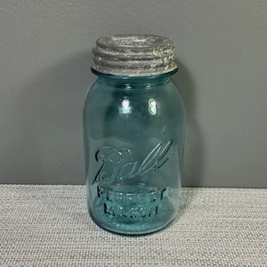 Vintage Ball Perfect Mason Jar – Blue Tint w/ Zinc Lid & Milk Glass Insert - Picture 1 of 13