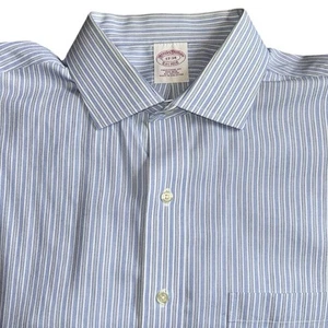 Brooks Brothers weiß blau gestreift bügelfrei Langarm Knopfleiste Herren 17-34 - Bild 1 von 8
