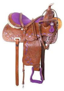 Purple Barrel Racing Western Show Leather Premium Horse Tack Saddle 15". - Picture 1 of 7