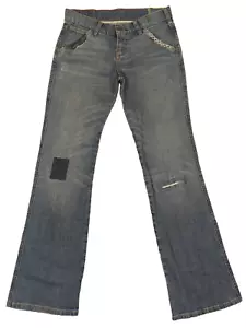 Pantalones de mezclilla para mujer X2 de colección pierna acampanada W20 talla 0 regular azul bordado retazos - Imagen 1 de 16