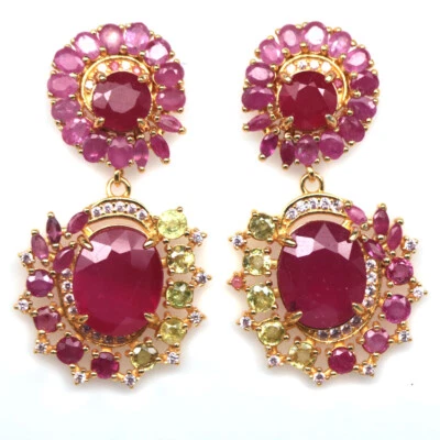 925 Sterling Silber 9 X 11 Mm. Rosa Rubin, Peridot & Saphir Ohrringe - Bild 1 von 4