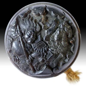 Antique Japanese Edo Samurai Fighting Cherry Tree Spirit Manju Netsuke Inro 饅頭根付 - Picture 1 of 6