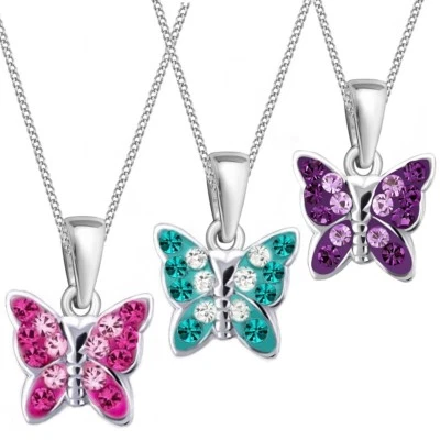 Zirkonia Schmetterling Anhänger Halskette 925 Silber Mädchen Kinder Kette - Bild 1 von 3