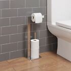 Freestanding Toilet Roll Holder Bathroom Modern WC Square Floor Chrome Storage