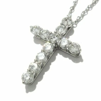 TIFFANY & Co. Platinum .42ct Diamond Cross Pendant Necklace $4,800 - Image 1 of 4