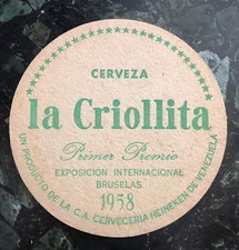 Raro Posavasos Cerveza La Criollita Heineken Venezuela 50's Rare Beer Coaster