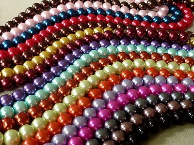 50 Glasperlen Glaswachsperlen Perlmutt Schimmer rund Kugel 8mm 2705 - Bild 1 von 2