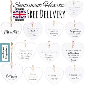 Wooden Hanging Cute White Wood Heart Hearts Shape Sign Signs Shabby Chic Gift - Picture 1 of 7