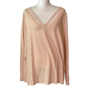 Lane Bryant Ripped Neck Long Sleeve Cotton Casual Tee Plus Size 18/20 Peach NEW - Picture 1 of 5